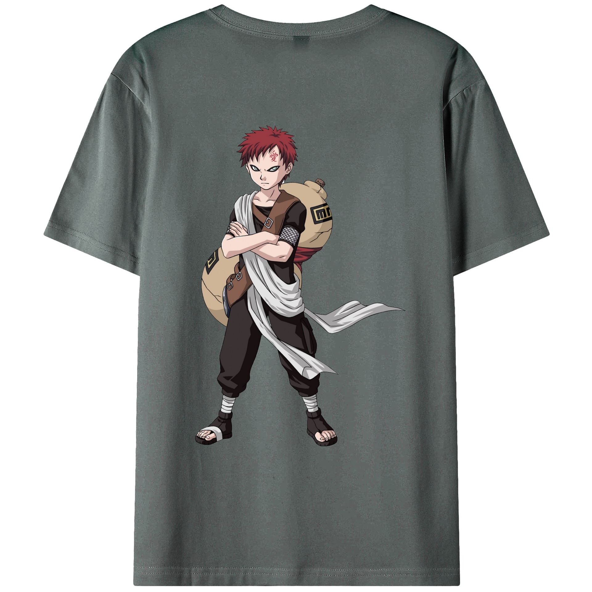 （画像用） NARUTO -ナルト- ガアラ Gaara 綿100％ メンズ半袖Tシャツ（バックプリント） 通気性